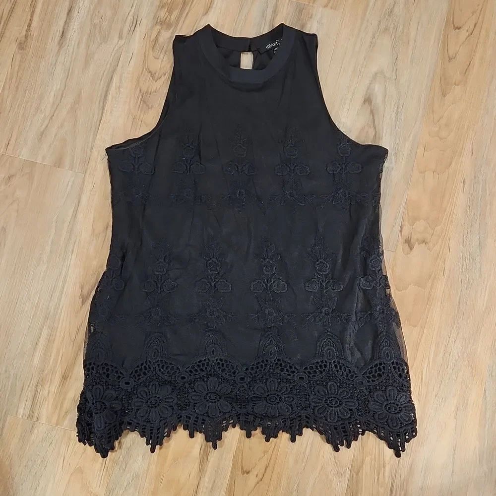 🔺️Heart Soul Black Embroidered Lace Floral Print Sleeveless Top Large
